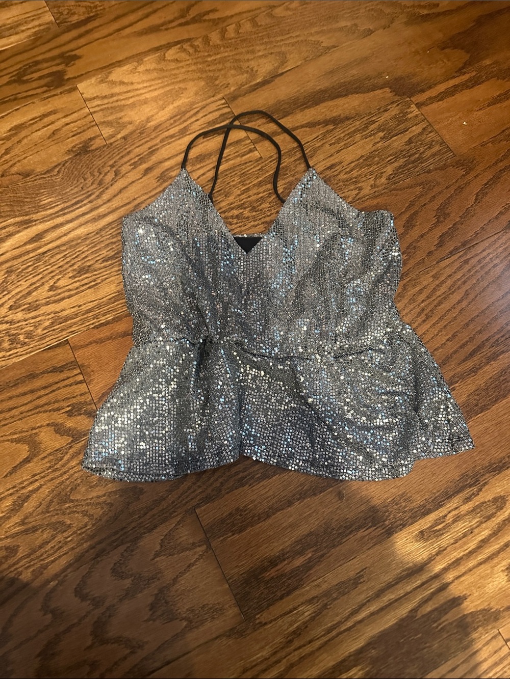 Express Silver Sequin Peplum Cami
